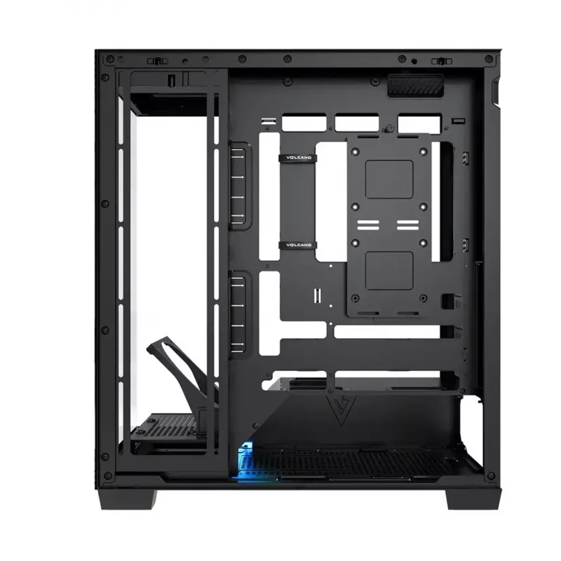 PC korpuss MODECOM VOLCANO STELLAR PLUS MIDI MELNS — mid-tower ATX, rūdīts stikls, USB-C, atbalsta līdz 420 mm GPU