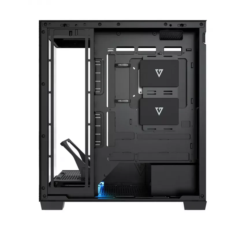 PC korpuss MODECOM VOLCANO STELLAR PLUS MIDI MELNS — mid-tower ATX, rūdīts stikls, USB-C, atbalsta līdz 420 mm GPU