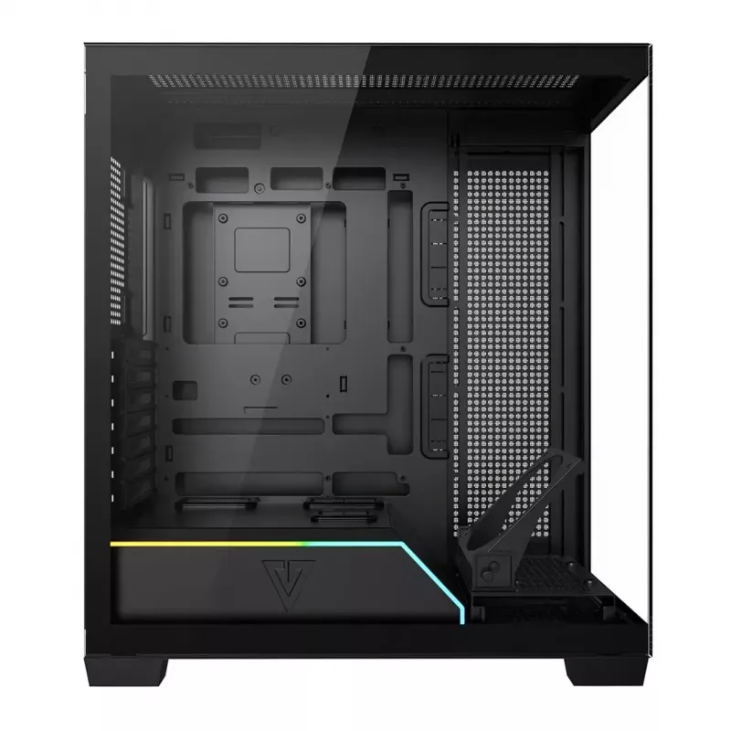 PC korpuss MODECOM VOLCANO STELLAR PLUS MIDI MELNS — mid-tower ATX, rūdīts stikls, USB-C, atbalsta līdz 420 mm GPU