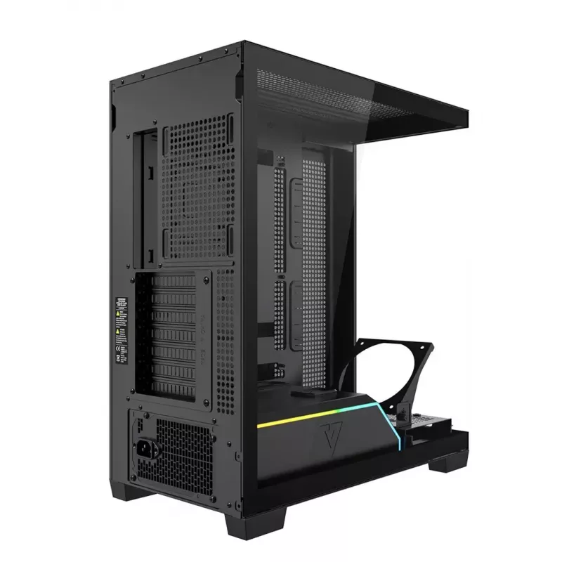 PC korpuss MODECOM VOLCANO STELLAR PLUS MIDI MELNS — mid-tower ATX, rūdīts stikls, USB-C, atbalsta līdz 420 mm GPU