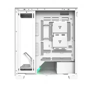 PC korpuss MODECOM VOLCANO STELLAR PLUS MIDI BALTS — Midi Tower, microATX, rūdīts stikls, USB-C, atbalsta GPU 420 mm