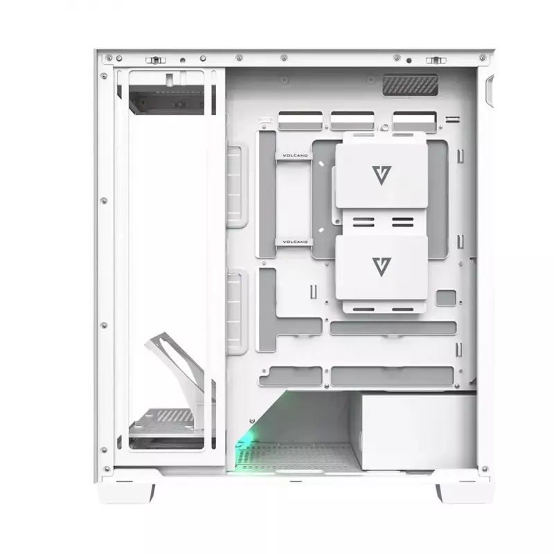 PC korpuss MODECOM VOLCANO STELLAR PLUS MIDI BALTS — Midi Tower, microATX, rūdīts stikls, USB-C, atbalsta GPU 420 mm