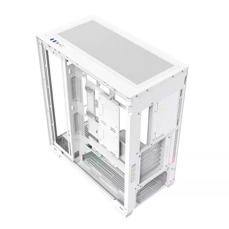 PC korpuss MODECOM VOLCANO STELLAR PLUS MIDI BALTS — Midi Tower, microATX, rūdīts stikls, USB-C, atbalsta GPU 420 mm