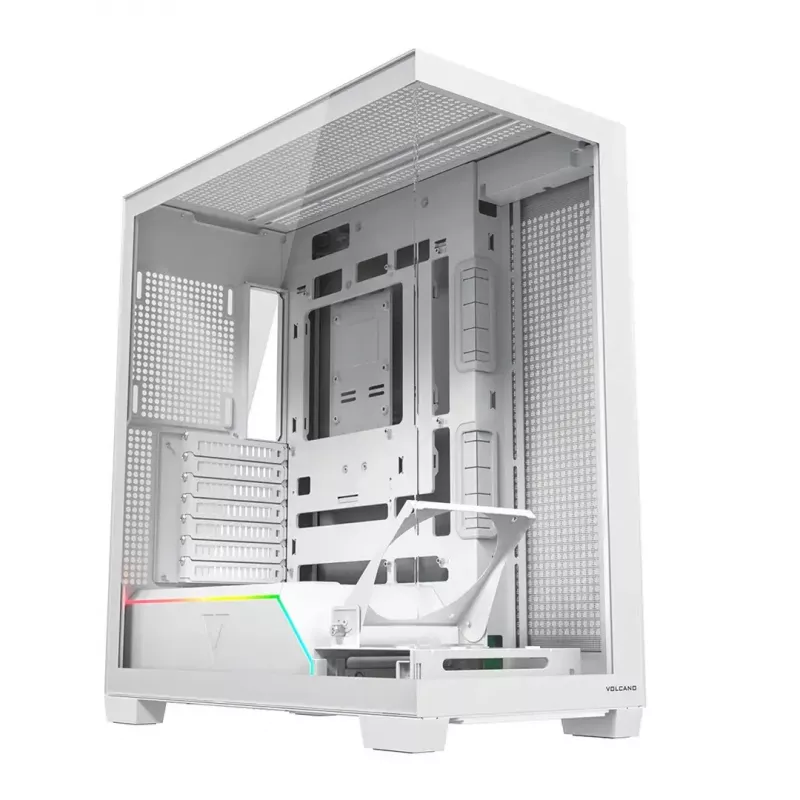 PC korpuss MODECOM VOLCANO STELLAR PLUS MIDI BALTS — Midi Tower, microATX, rūdīts stikls, USB-C, atbalsta GPU 420 mm