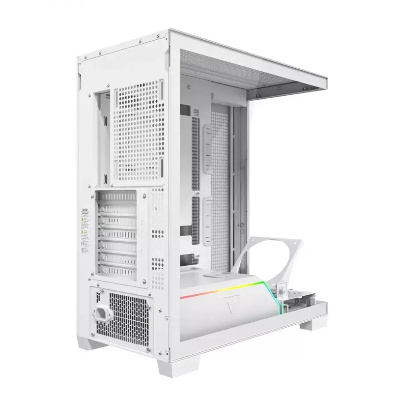 PC korpuss MODECOM VOLCANO STELLAR PLUS MIDI BALTS — Midi Tower, microATX, rūdīts stikls, USB-C, atbalsta GPU 420 mm