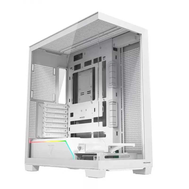 PC korpuss MODECOM VOLCANO STELLAR PLUS MIDI BALTS — Midi Tower, microATX, rūdīts stikls, USB-C, atbalsta GPU 420 mm