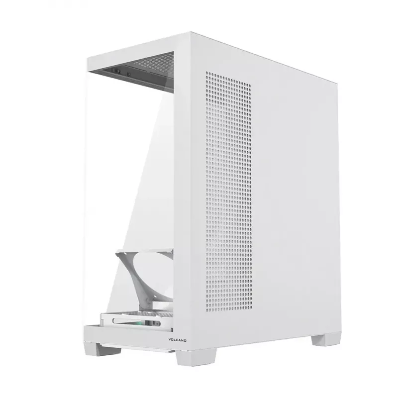 PC korpuss MODECOM VOLCANO STELLAR PLUS MIDI BALTS — Midi Tower, microATX, rūdīts stikls, USB-C, atbalsta GPU 420 mm