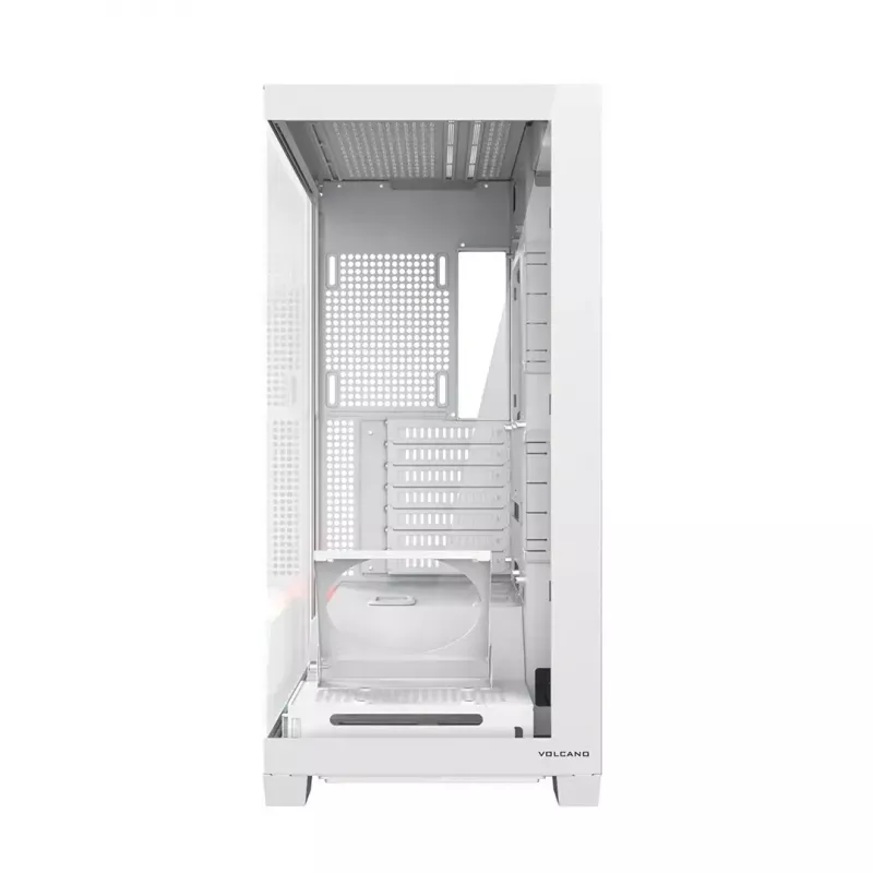 PC korpuss MODECOM VOLCANO STELLAR PLUS MIDI BALTS — Midi Tower, microATX, rūdīts stikls, USB-C, atbalsta GPU 420 mm