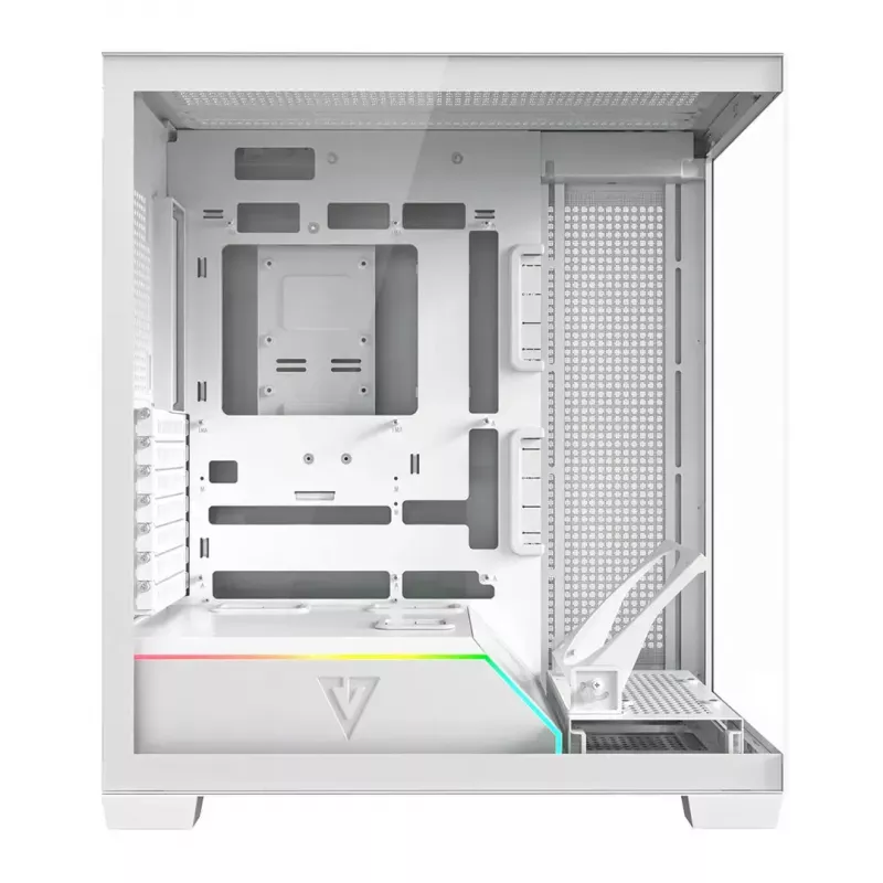 PC korpuss MODECOM VOLCANO STELLAR PLUS MIDI BALTS — Midi Tower, microATX, rūdīts stikls, USB-C, atbalsta GPU 420 mm