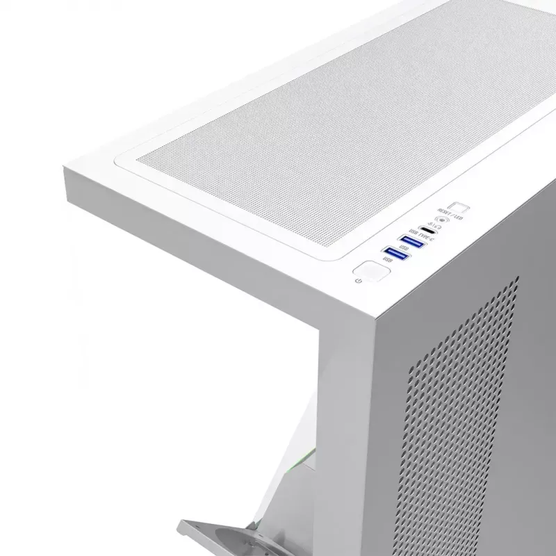 PC korpuss MODECOM VOLCANO STELLAR PLUS MIDI BALTS — Midi Tower, microATX, rūdīts stikls, USB-C, atbalsta GPU 420 mm