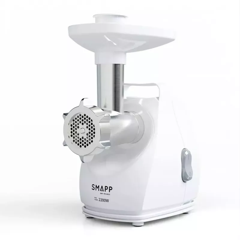 Gaļas maļamā mašīna SMAPP modelis 490.81 BALTA - 2200 W, 1 ātrums, 2.7 kg/min, 3 sietiņi, balta, smalcināšanas uzgalis