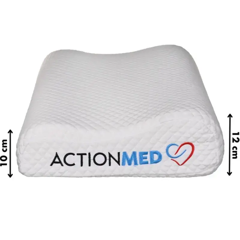 Ortopēdiskais kakla spilvens ActionMed CERVICAL MED PILLOW PO100AM — putu pildījums, 550×360×120 mm, mazgājams pārvalks, balts