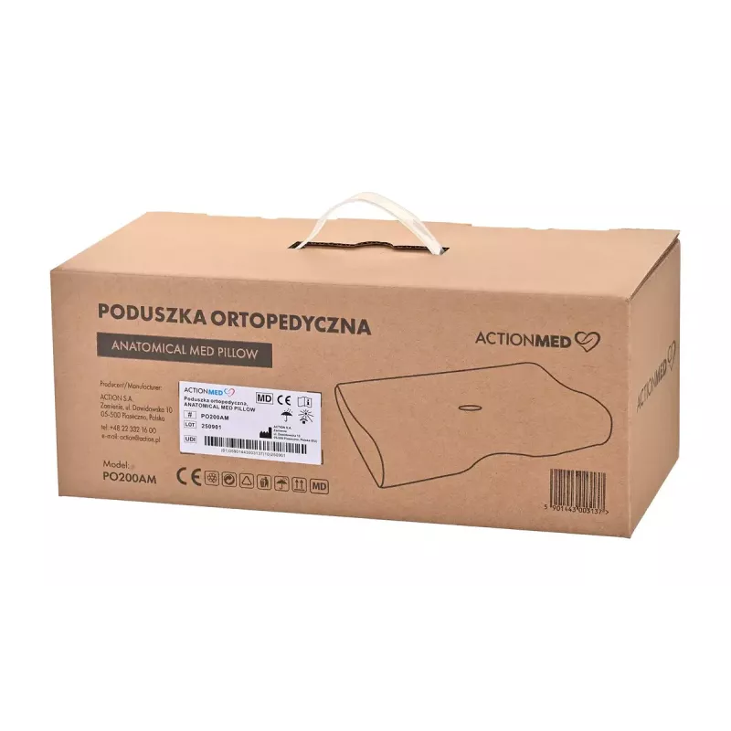 Ortopēdisks spilvens ActionMed PO200AM — anatomisks putu spilvens galvai un kaklam, 590×350 mm, maks. augstums 11 cm, mazgājams pārvalks