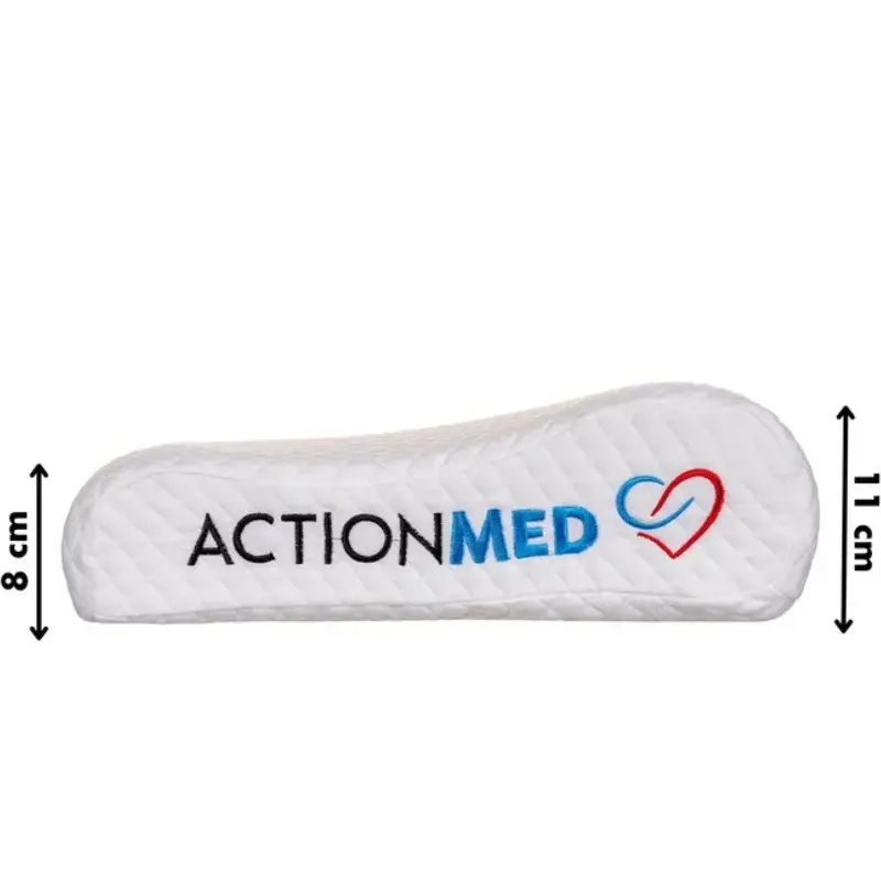 Ortopēdisks spilvens ActionMed PO200AM — anatomisks putu spilvens galvai un kaklam, 590×350 mm, maks. augstums 11 cm, mazgājams pārvalks
