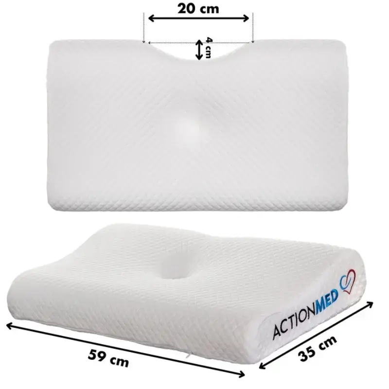 Ortopēdisks spilvens ActionMed PO200AM — anatomisks putu spilvens galvai un kaklam, 590×350 mm, maks. augstums 11 cm, mazgājams pārvalks
