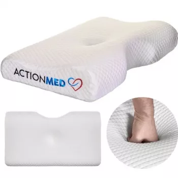 Ortopēdisks spilvens ActionMed PO200AM — anatomisks putu spilvens galvai un kaklam, 590×350 mm, maks. augstums 11 cm, mazgājams pārvalks