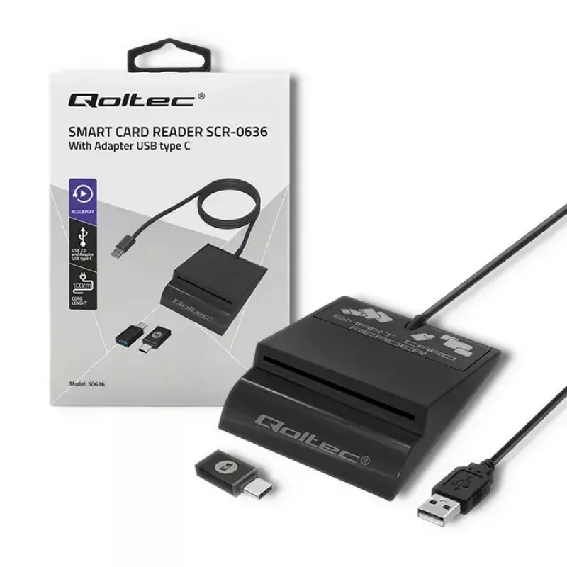 Karšu lasītājs QOLTEC Smart ID Card Reader Intelligenst Model 50636 USB Type C