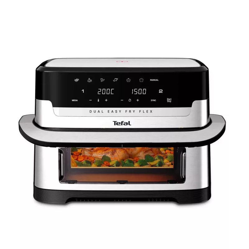 Tefal Dual Easy Fry Flex EY922D karstā gaisa friteris, 9 L, melns/nerūsējošais tērauds