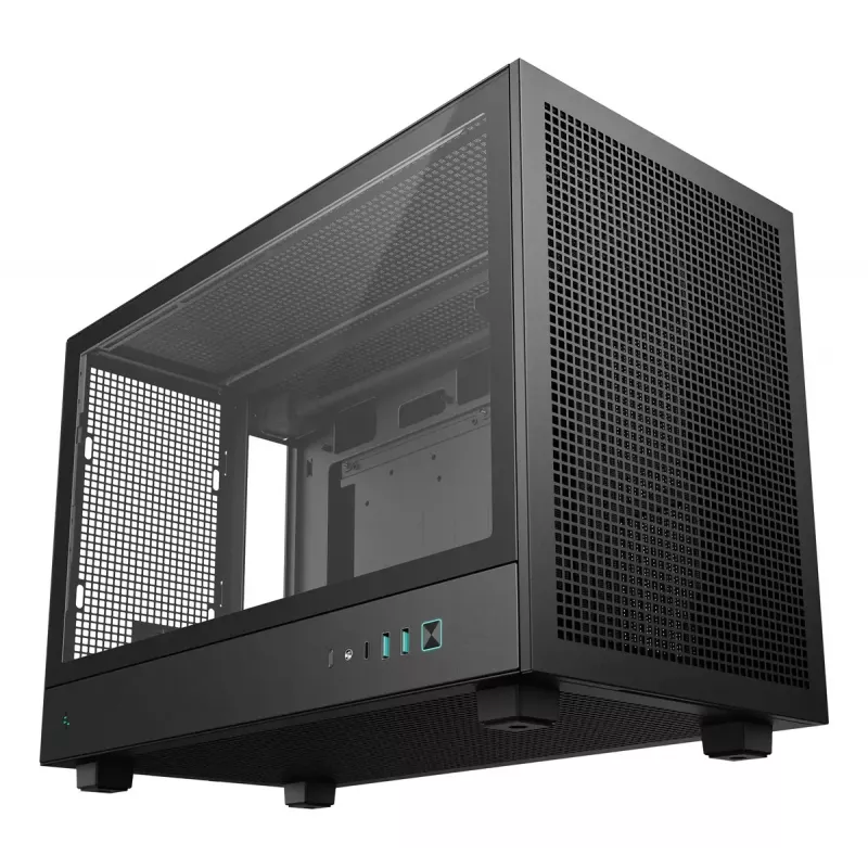 PC korpuss DeepCool CH260 Micro Tower Melns — Micro-ATX/Mini-ITX, rūdītais stikls, USB-C, maks. GPU 413 mm