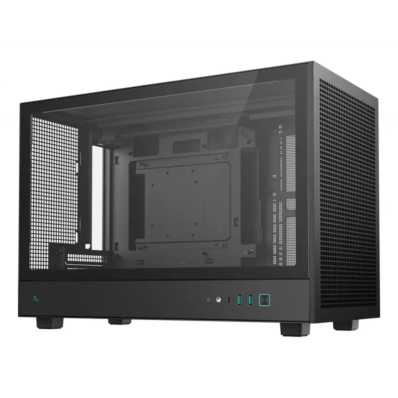 PC korpuss DeepCool CH260 Micro Tower Melns — Micro-ATX/Mini-ITX, rūdītais stikls, USB-C, maks. GPU 413 mm