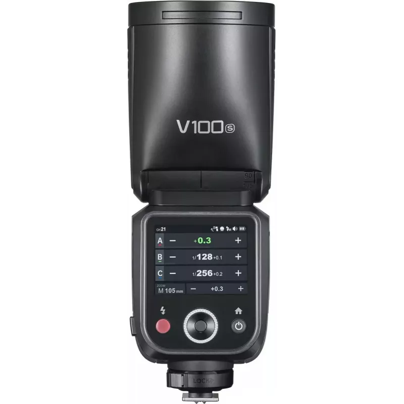 Zibspuldze Godox V100 priekš Sony — pārnēsājama 100 Ws kameras zibspuldze, iebūvēts uzlādējams akumulators