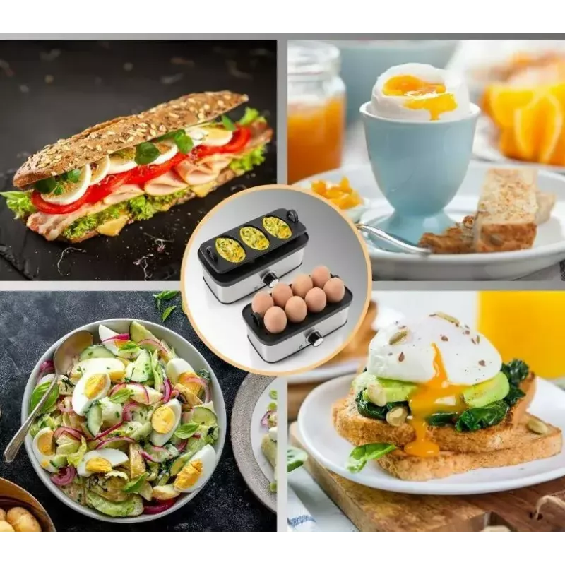 Elektriskais olu vārītājs ProfiCook 501275 — nerūsējošais tērauds, 7 olu ietilpība, ieliktnis omletēm un pošēšanai