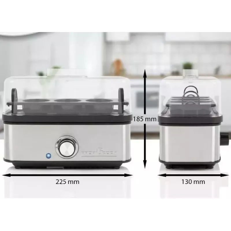 Elektriskais olu vārītājs ProfiCook 501275 — nerūsējošais tērauds, 7 olu ietilpība, ieliktnis omletēm un pošēšanai