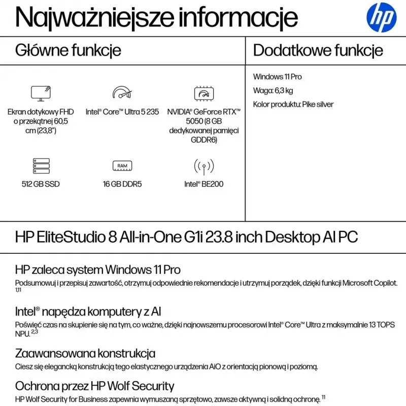 Universāls dators HP EliteStudio 8 AiO G1i Ultra 5 23,8 collu FHD skārienjutīgs IPS 16 GB DDR5 512 GB SSD Win11 Pro