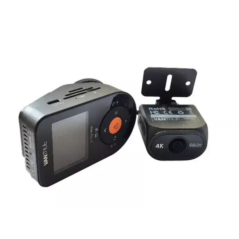 Automašīnas videoreģistrators VANTRUE S1PRO MAX — kompakts 2 kanālu reģistrators, 3840×2160 F/1.8, 155° galvenais, Wi‑Fi, GPS, 2 collu displejs, stāvēšanas režīms, microSD līdz 1 TB