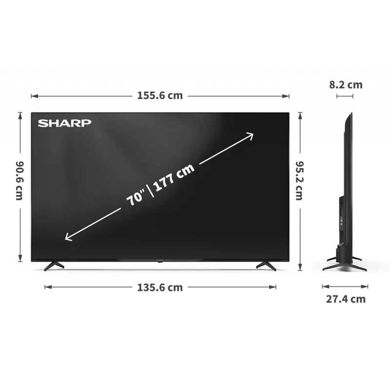 Sharp 70HP5265E TV 177.8 cm (70 collas) 4K Ultra HD viedais televizors Wi-Fi melns