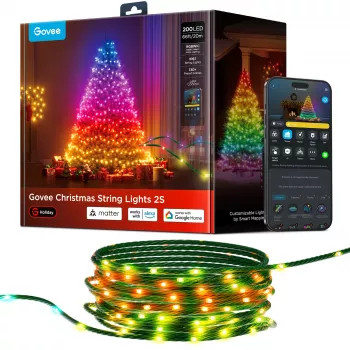 Viedās virkņu gaismas Govee 2S 20 m, Wi‑Fi/Bluetooth, zaļa, 20 m garums, 2,5 m strāvas kabelis, 6 mm platums