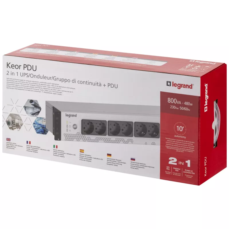 Legrand Keor UPS PDU 800VA FR INPUT 8 FR OUTPUT nepārtrauktas barošanas avots (UPS) Standby (Offline) 0.8 kVA 480 W 8 maiņstrāvas izejas