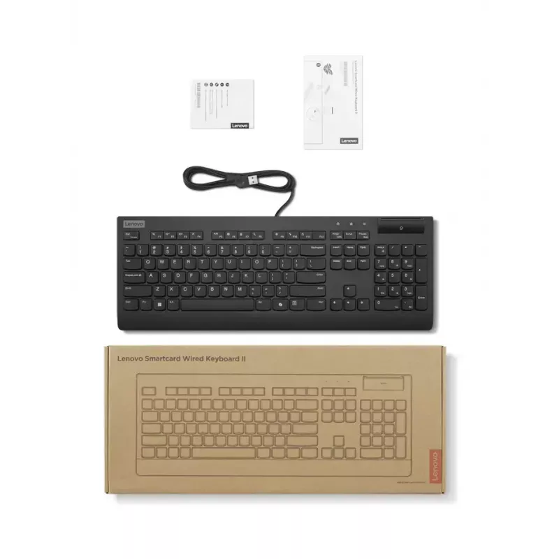Tastatūra Lenovo Smartcard II, vadu, igauņu, melna, USB-A, virzuļa slēdzis