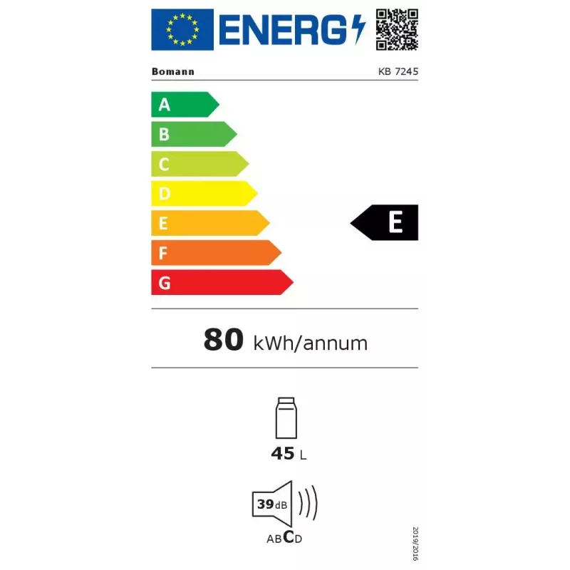 Kompaktais ledusskapis BOMANN KB 7245, 45 l ledusskapis, 4 l saldētava, E klase, 39 dB, balts