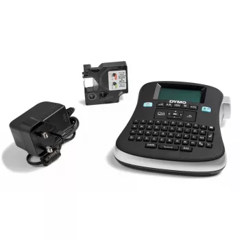DYMO LabelManager 210D+ Rokas etiķešu veidotāja komplekts | QWERTY tastatūra | ar 12 mm melnām uz balta D1 etiķetēm un pārnēsāšanas somiņu