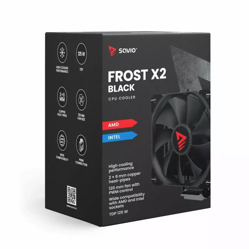 Heatsink/Radiator SAVIO SAVGCOFROSTMelnsX2 120 mm ventilators, saderīgs ar LGA 1156/1155/1150/1151/1200/1366/1700, melns