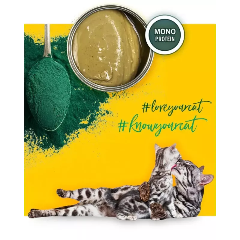 Mitrā kaķu barība 3coty ar vistu un spirulīnu kaķēniem un zīdījošām kaķenēm 80 g, pilnvērtīga barība, 19% proteīna, 8% tauku
