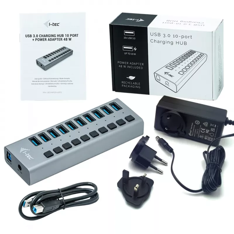 i-tec USB 3.0 uzlādes HUB 10 porti + Strāvas adapteris 48 W