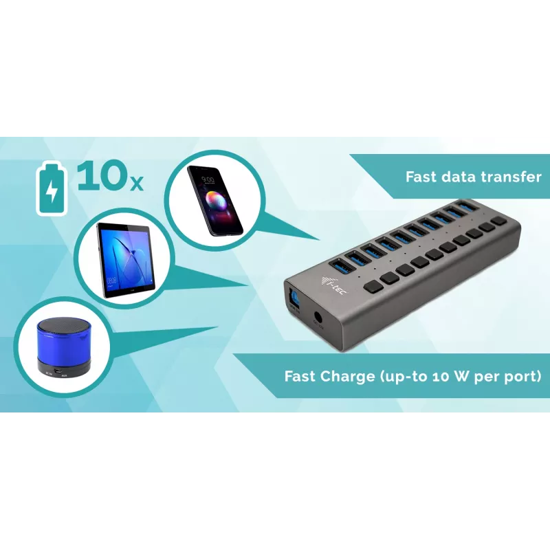i-tec USB 3.0 uzlādes HUB 10 porti + Strāvas adapteris 48 W