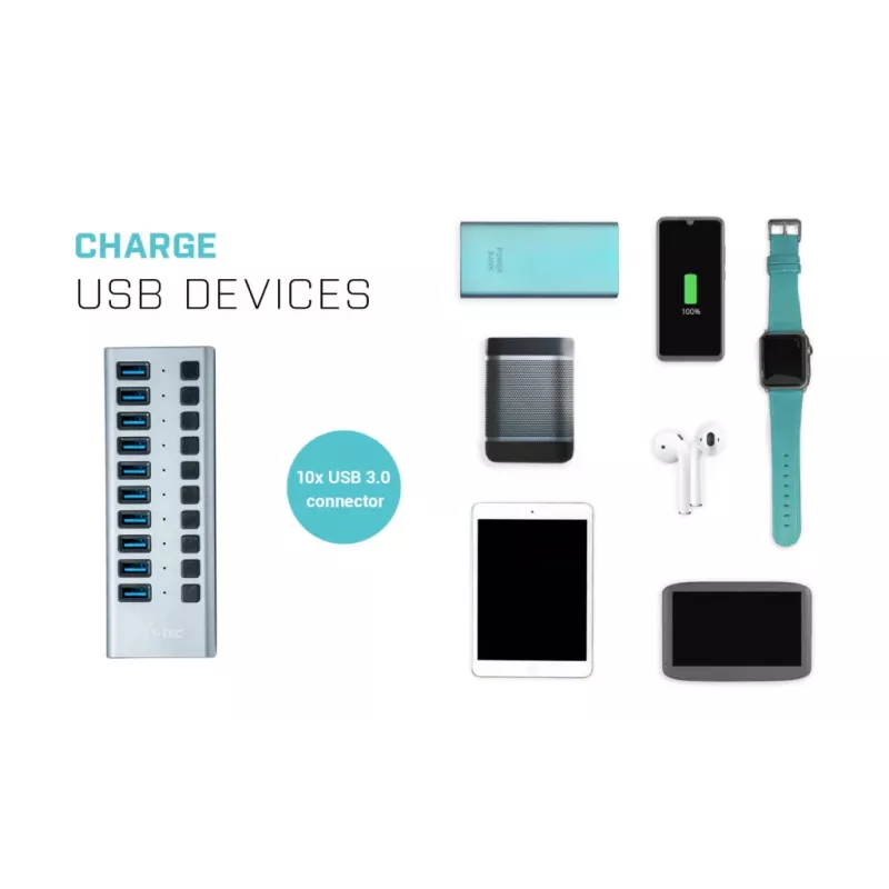 i-tec USB 3.0 uzlādes HUB 10 porti + Strāvas adapteris 48 W