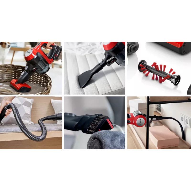 Bosch BCS711PET bezvada putekļu sūcējs/elektriskā birste Ar baterijām Sausā Bez maisiņa 0,3 L Melna, Sarkana 3 Ah