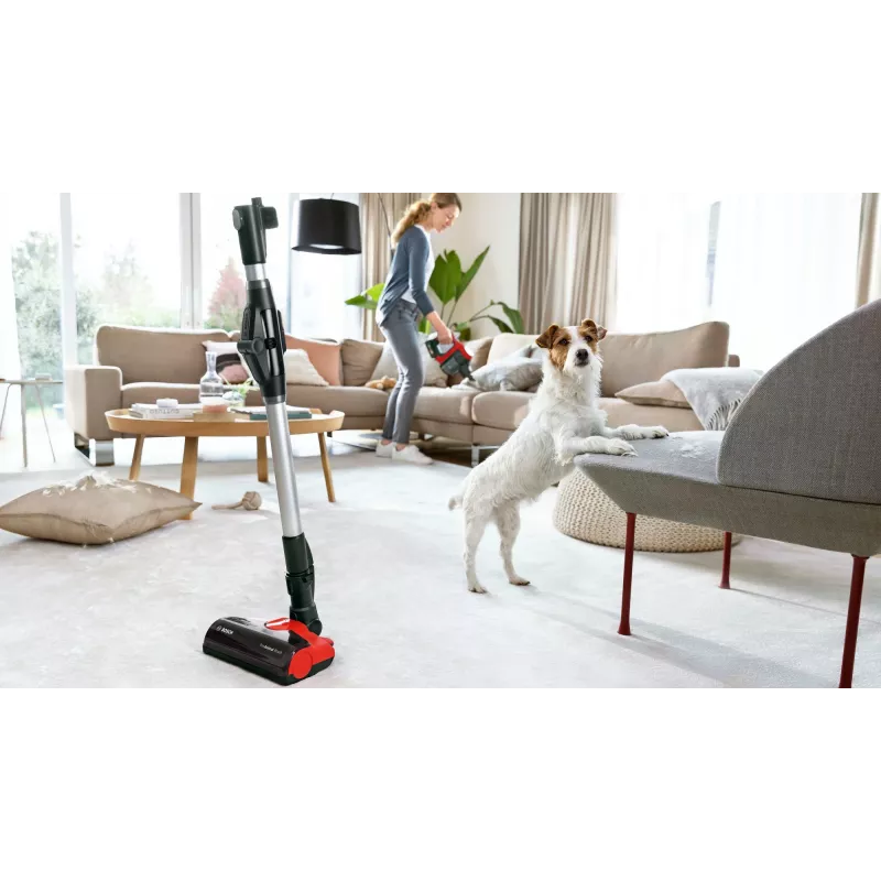 Bosch BCS711PET bezvada putekļu sūcējs/elektriskā birste Ar baterijām Sausā Bez maisiņa 0,3 L Melna, Sarkana 3 Ah