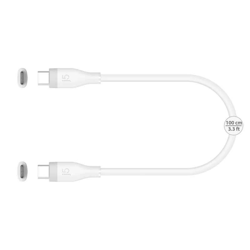 USB-C uz USB-C uzlādes/datu kabelis j5create JUCX17W, 60W, šķidrā silikona, 1,8 m, balts