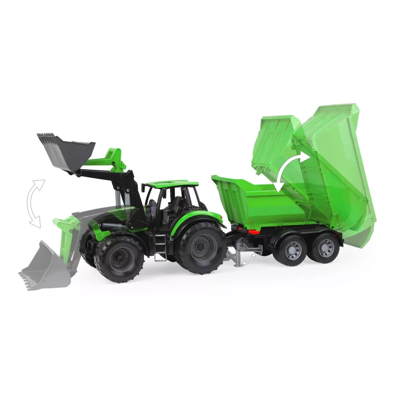 Mehāniskais rotaļu traktors Lena Deutz-Fahr Worxx ar 74 cm garumu un noņemamu piekabi
