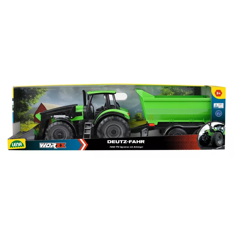 Mehāniskais rotaļu traktors Lena Deutz-Fahr Worxx ar 74 cm garumu un noņemamu piekabi