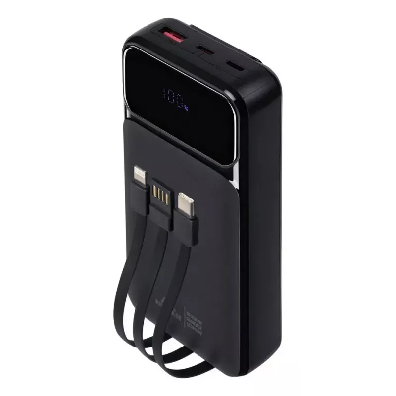 Pārnēsājams ārējais akumulators Rivacase VA2221 — 20000 mAh LiPo, PD 3.0 & QC 3.0, 3 porti (1×A, 2×C), 22,5 W izeja