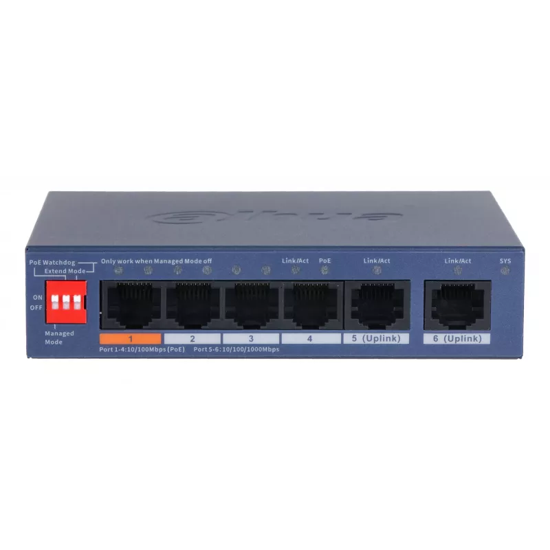 Dahua Technology CS4006-4ET2GT-60 tīkla komutators Pārvaldāms L2 Gigabit Ethernet (10/100/1000) Power over Ethernet (PoE) Zils