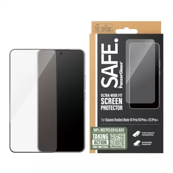 Ekrāna aizsargs PanzerGlass SAFE. by Xiaomi Redmi Note 14 Pro / 14 Pro+ / 13 Pro+ — rūdīts stikls, caurspīdīgs, Ultra-Wide Fit