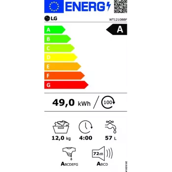 LG WT1210BBF veļas mazgājamā un žāvējamā mašīna 22 kg 1400 RPM melna