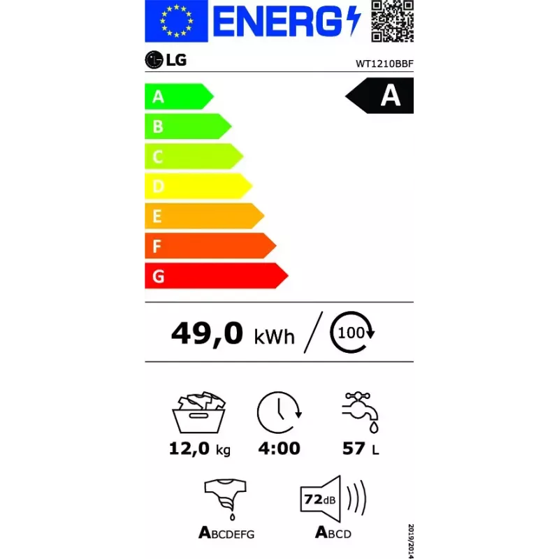 LG WT1210BBF veļas mazgājamā un žāvējamā mašīna 22 kg 1400 RPM melna